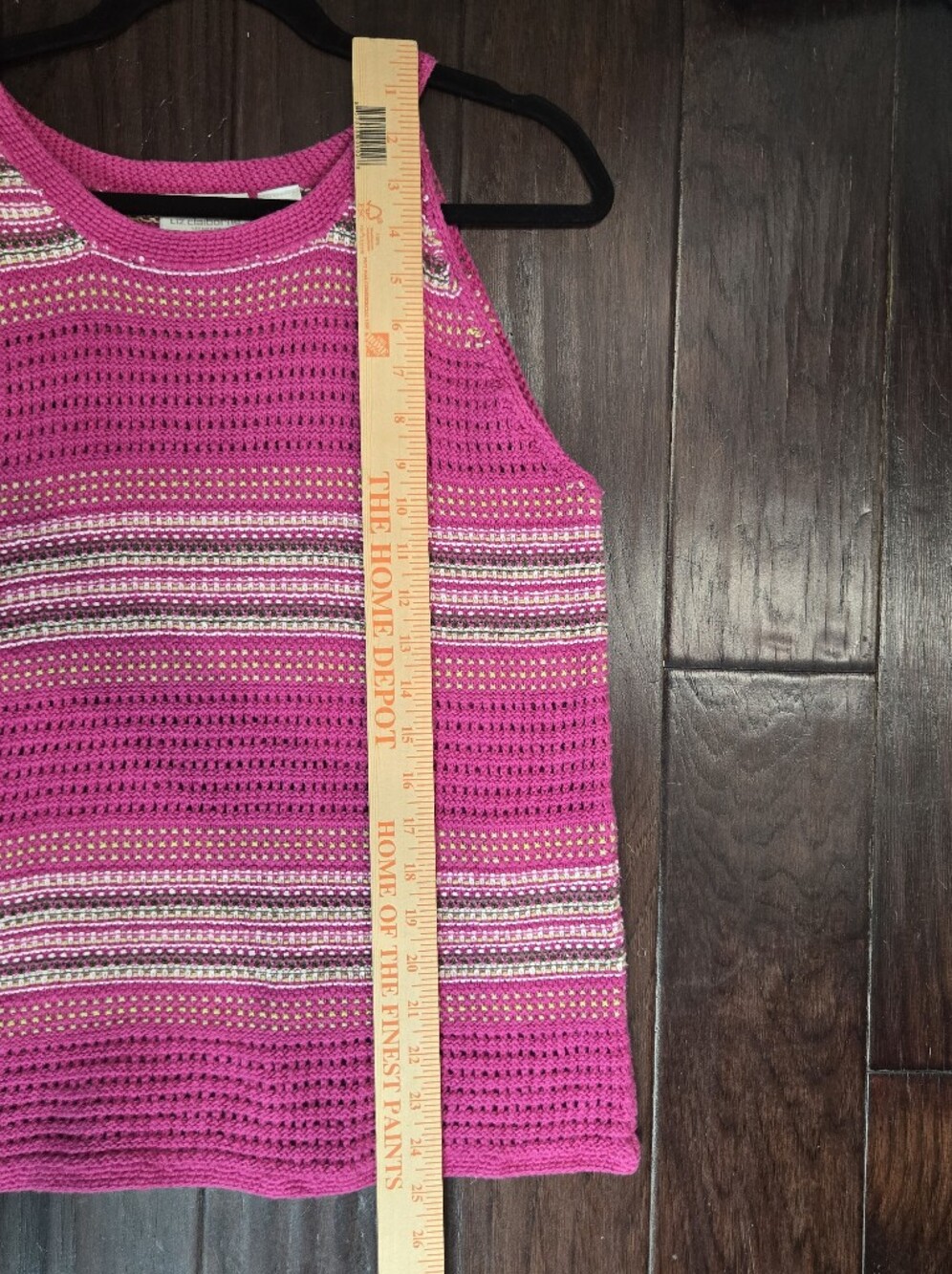 Liz Claiborne Liz Sport Linen Cotton Crochet Knit Tank Top Pink Striped XL Boho - Picture 7 of 7